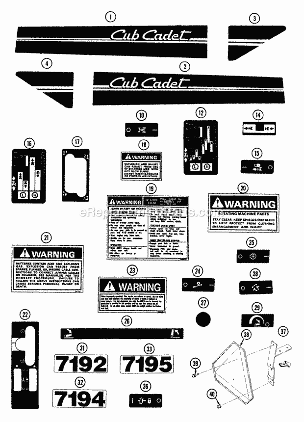 Decals Diagram and Parts List for 544-412D100, 546-412D100 Cub Cadet Lawn Tractor